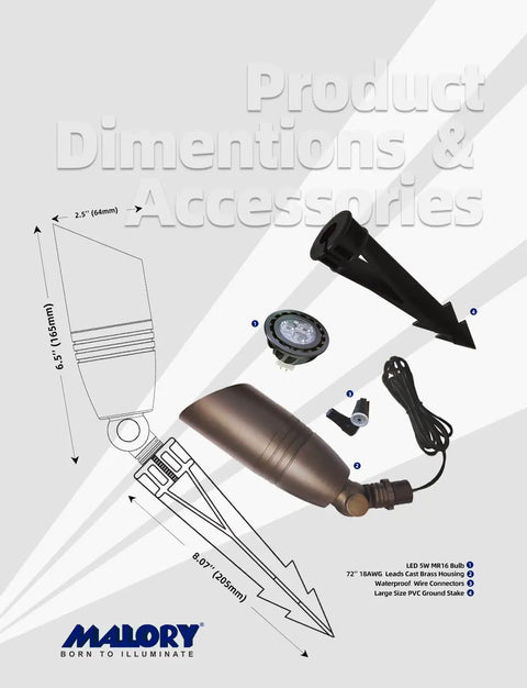 Brass Landscape Spotlight 4-Pack With Bulb Kit Dope Outdoor Uplights For House And Tree Low Voltage 12V LED dimensions and parts.