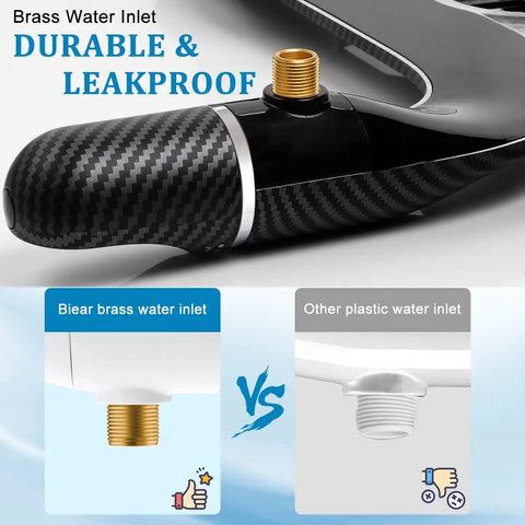 Ultra Slim Dual Nozzle Bidet Attachment For Toilet With Adjustable Water Pressure Non Electric Fresh Cold Water Seat Attachment For Feminine And Posterior Wash No Fuss Easy Install Black showcasing durable brass water inlet.