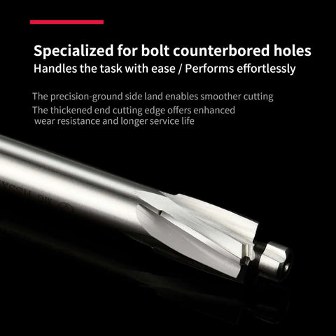 M4 straight-shank counterbore end mill, 4-flute HSS, side view