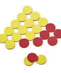 Two Color Foam Counters Set, Red and Yellow Counting Chips for Math Practice, 200 Count arranged in a geometric pattern.