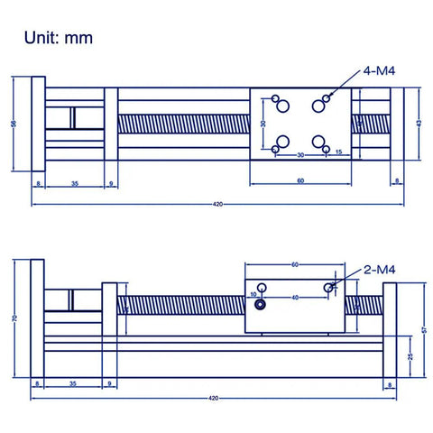 300mm Travel Linear Rail Guide Kit With Square Rails And SFU1605 Ballscrew For DIY CNC Router X Y Z Linear Stage Actuator Nema 23 Motor Included Beefy Aluminum Build Delivers Smooth Glide And Precise Motion, dimension drawing