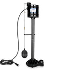 Heavy Duty Thermoplastic Pedestal Sump Pump 1/3 Horsepower 45 Gpm With Automatic Float Switch, black thermoplastic unit with float switch.