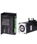 NEMA34 closed-loop servo motor kit with CLE34 drive; black drive unit beside silver-shaft motor
