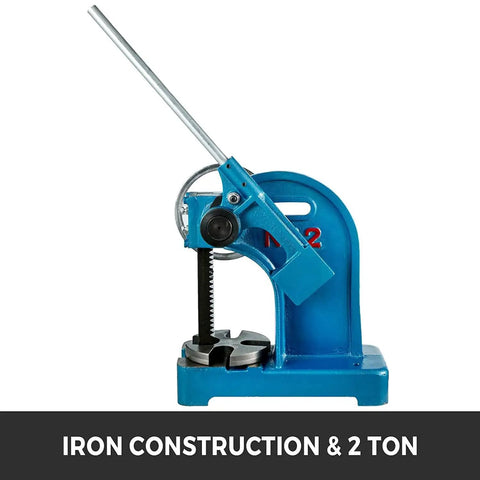 Heavy Duty 2 Ton Manual Arbor Press Desktop Punch Machine With Kickass Cast Iron Frame And Smooth Handwheel For No Sweat Metal Stamping And Bearing Install Jobs In Your Garage, blue iron construction.
