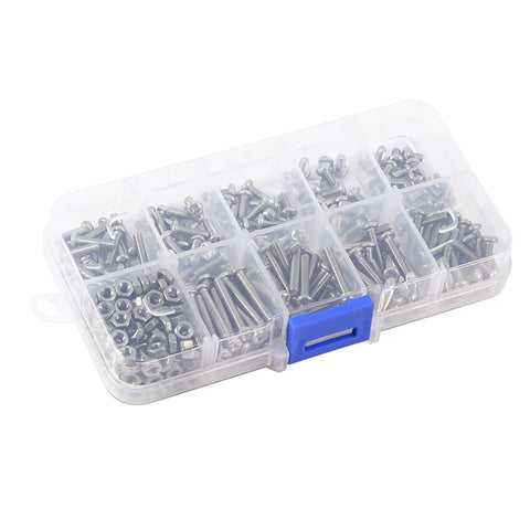 Stainless Steel Screws And Nuts Set Kit 340 Pieces 304 Rustproof Hardware Fasteners in clear plastic box for Furniture Repair DIY Projects