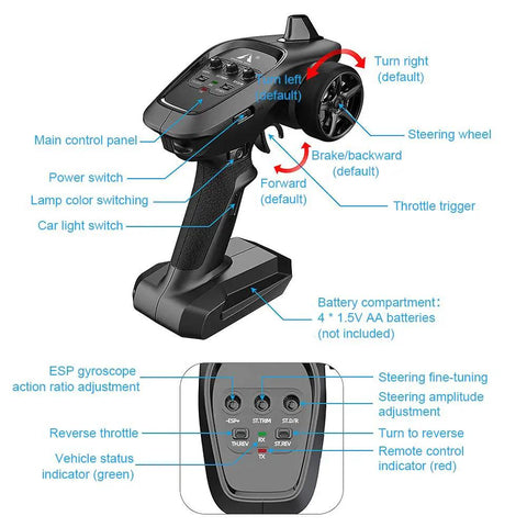 Remote control for One Sixteen Scale 4WD RC Car With High Speed Drifting Up To Twenty MPH Off Road Buggy 4X4 Toy Car With Lights