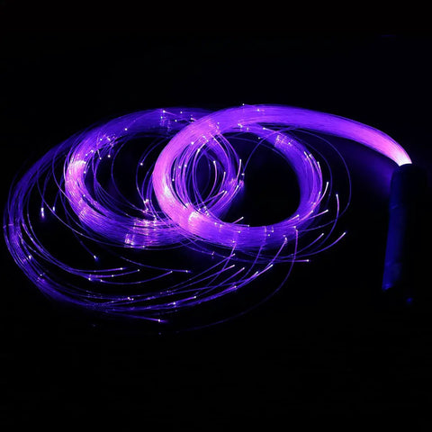 Lit Fiber Optic Space Dancing Light Whip With Rechargeable LED glowing in purple, 5.9Ft length, ideal for EDM festivals and parties