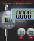 Digital Dial Indicator 1 Inch Range With 0.0005 Inch Resolution LCD Display Inch To Metric Conversion 132 Lbs Magnetic Base