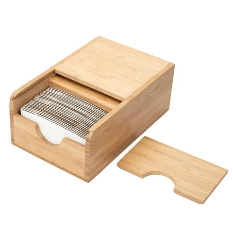 Spring Loaded Coffee Sleeve Dispenser For Homes And Restaurants Natural Bamboo Cup Sleeve Organizer with removable lid