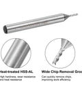 Close-up of 4 Pack HSS-AL End Mills 1.5mm Cutting Diameter 6mm Shank 4 Flutes Upcut Spiral Milling Cutter for CNC Routers.