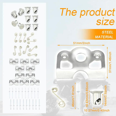 Zero Hassle 1/4 Turn Quick Release Fastener Kit With Rock Solid Steel Rivets And Dimpled Mounting Plates And Springs, includes steel components.