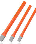 Heavy Duty Cold Chisel Set, Three Piece with Three Eighths Inch, One Half Inch and Five Eighths Inch Blades in Premium Cr V Steel displayed