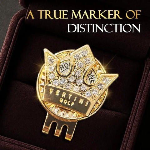 24K Gold Plated Golf Ball And Crown Ball Marker Set For Men And Dads, featuring gold-plated crown marker with crystals in box