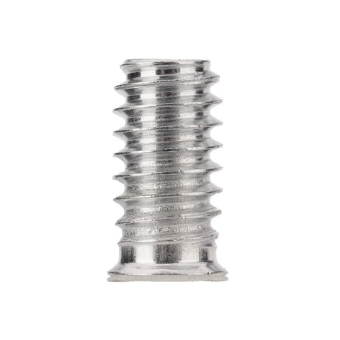 Solid Wood Threaded Nut Set With 125 Pieces Of Screw-In Inserts And Bushings for fastening pine, plywood or fiberboard furniture, close-up of a threaded insert.