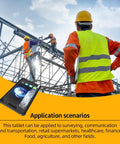 Hardcore Rugged Android 11 Tablet With 8GB Ram And 256GB Storage, Industrial Handheld Pc For Warehouse And Field Work, Designed To Crush Any Job And Snag Barcodes Fast on construction site with workers.