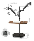 Dual Monitor Gas Spring Stand with height adjustable rolling base for 14 to 43 inch displays and integrated keyboard tray.