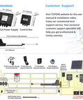 Diagram showing dimensions and components of Solar Powered Single Swing Gate Opener For Medium Duty Gates Up To 18 Feet With AC Power, Solar Panel Kit, And Remote Control, Easy Install, No Fuss Driveway Gate Operator For Home Use.