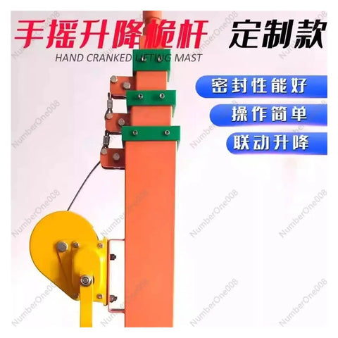 Close-up of Rock Solid Electric Lifting Mast Telescopic Boom with hand crank mechanism for easy lifting and secure operation.