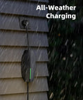 Nema 10-30 Adapter For Tesla Mobile Charger Gen Two mounted on wall during rain for all-weather charging use.