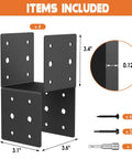 Heavy Duty 4x4 Post Bracket Kit For Wood Decks, 4 Pack With 14 Gauge Steel Base, Durable Anchor Connectors And Screws, Inner Diameter 3.6 Inches