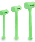 Three Piece Dead Blow Hammer Set With Non Marring Mallets Weighing One Half Pound One Pound And Two Pound Steel Shot Filled