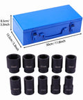 Huge 10 Piece Deep Impact Socket Set With 1 Inch Drive And Steel Construction Perfect For Gnarly Automotive Jobs Or Heavy Industrial Fixes Comes With Neat Blue Storage Box To Keep Tools Snug, blue case and 10 sockets 22-50mm