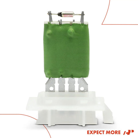 Front HVAC Blower Motor Resistor for Volkswagen VW 1K0959263A showing green resistor and white base for easy install