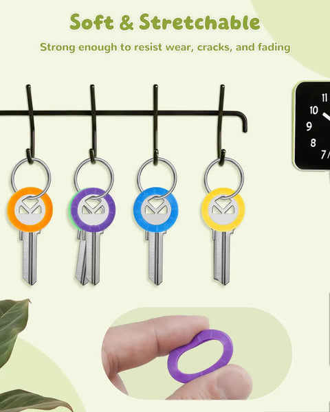 24 Pack 0.9 Inch Round Key Caps Set In 8 Colors For Small Flat Keys, showing keys with purple, orange, yellow caps.