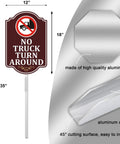 No Truck Turn Around Sign For Private Driveways And Loading Zones, High Visibility 12 By 18 Inch Aluminum Sign On A 35 Inch Metal Stake, Heavy Duty Outdoor Marker For Parking Lots, Warehouses, Yards, And Home Use.