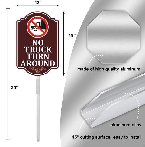 No Truck Turn Around Sign For Private Driveways And Loading Zones, High Visibility 12 By 18 Inch Aluminum Sign On A 35 Inch Metal Stake, Heavy Duty Outdoor Marker For Parking Lots, Warehouses, Yards, And Home Use.