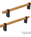 Black Wooden Drawer Pulls With Aluminum Base 7.09 Inch Length 5.04 Inch Hole Distance Two Pack of Cabinet Handles with screws