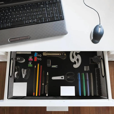 All Purpose No Fuss A4 Sized Metal Mesh Desk Drawer Organizer Tray Set For Office And Home Versatile Storage Box in use