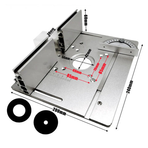 Premium Aluminum Alloy Router Table Insert Plate With Precision Slide Ruler And Twin Mounting Blocks, size 200 by 240mm for woodworking.