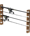Deluxe Rustic Burnt Solid Wood Fishing Rod Holder, Wall Or Ceiling Mount Rack That Holds Five Rods, Heavy Duty Pole Storage Organizer
