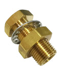 Quarter Inch NPT Female Brass Bulkhead Tank Fitting One And Half Inch Length Pack Of Two Beefy Heavy Duty Bulkhead Couplings With Washer And Nut For Airtight Seal 1200 PSI Max From Minus Sixty Five To Two Hundred Fifty Fahrenheit Corrosion Resistant, brass fitting
