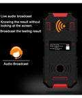 Rock Solid Stud Finder And Wall Scanner with audio broadcast feature, RCA input, and text display for testing results.