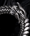 Close-up of Dope Dragon Steel Ear Gauges 00G 10mm With Screw Back Stainless Steel Ear Tunnels with dragon design.