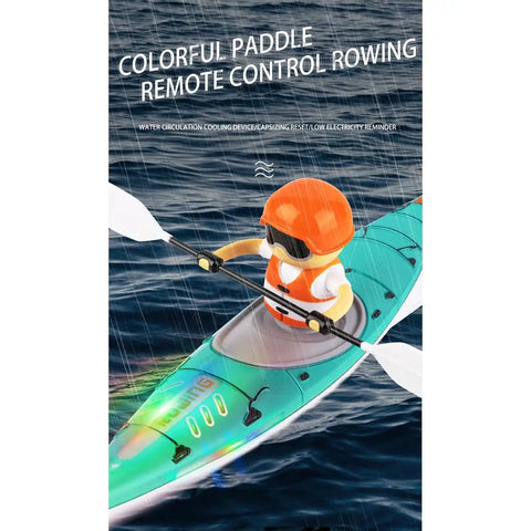 Rad Remote Control Boat For Pool And Lake, 2.4GHz Paddling RC Kayak with anti-capsize design shown in action on water