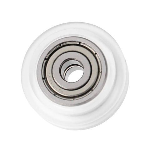 Close-up of a 625zz bearing with polycarbonate pulley from the 26Pcs 3D Printer Wheel Kit With Polycarbonate POM Pulleys And 625zz Bearings Real Smooth Linear Bearing Upgrade For Creality CR 10 Ender 3 Anet A8 Artillery X1.