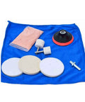 Car Glass Polishing Kit With Cerium Oxide Powder 70g 9 Piece Set on blue cloth, includes polish pad and felt wheel.