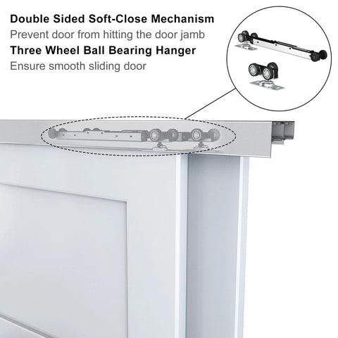 Heavy Duty Bypass Sliding Closet Door Hardware Set With Soft Close Mechanism For Two Doors, Smooth Quiet Operation