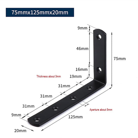 Hella Sturdy Thickened Black Steel L Shaped Corner Braces Heavy Duty 90 Degree Right Angle, 75x125mm, perfect for shelving projects.