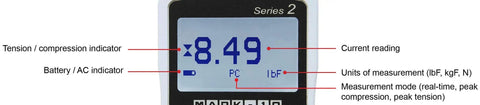 M2 Digital Force Gauge 500 Lbf Capacity For Legit Precision Testing - Ultra Compact 500 Hz Sampling 0.5% Accuracy Overload Protected To 200% Reversible Display And Housing Tough Material Testing Tool display showing 8.49 lbf reading