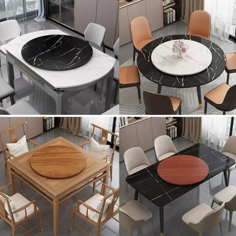 Heavy Duty 27 Inch Lazy Susan Turntable Smooth Spinning Solid Wood Rotating Serving Tray For Kitchen And Dining Room on tables.
