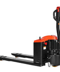 VEVOR Electric Pallet Jack Truck with 27x48 in steel forks, showing control handle and battery compartment, ideal for warehouses.