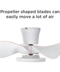 Quiet Ceiling Fan With LED Light 22 Inch Remote Control Big Airflow In A Compact Size, propeller-shaped blades close-up