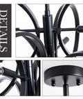 Contemporary 6-Light Hanging Chandelier in Matte Black and Brass Finish detailing geometric pendant design close-up
