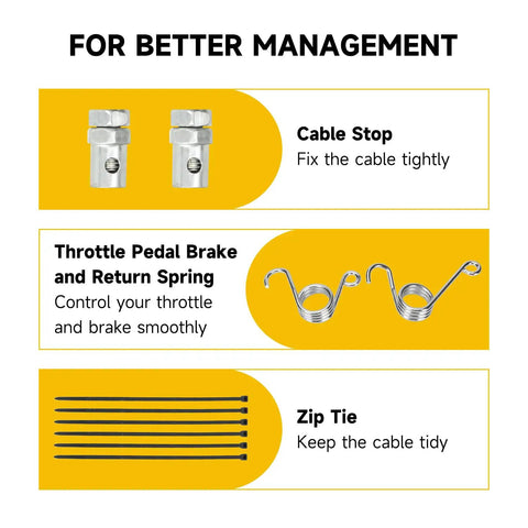 Image showing cable stops, throttle pedal return springs, and zip ties for 71 Inch Throttle Cable For Go Karts Compatible With Predator 212cc Engines