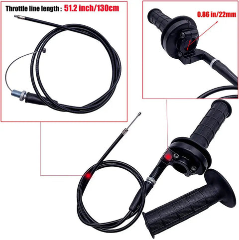 Twist Throttle Grip Kit With 7 Eighths Inch Handlebar Grips, Cable And Clamp For 50cc To 250cc Dirt Bikes, ATVs, Quads And Pit Bikes, Fits Coleman CT200U And Similar Mini Bikes, Easy Install, Durable Aluminum Clamp