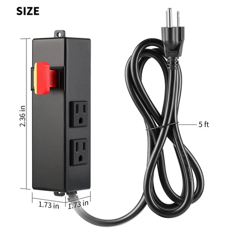 Heavy Duty Keylock Router Table Switch With Dual Power Outlets No Sweat Install For Any Professional Woodshop 125V 15Amp with 5 ft cord